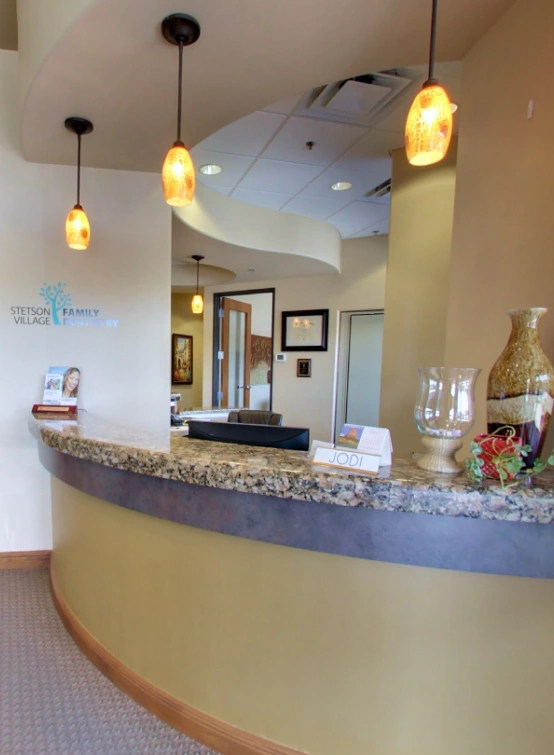 Modern dental office reception area designed for patient comfort and convenience