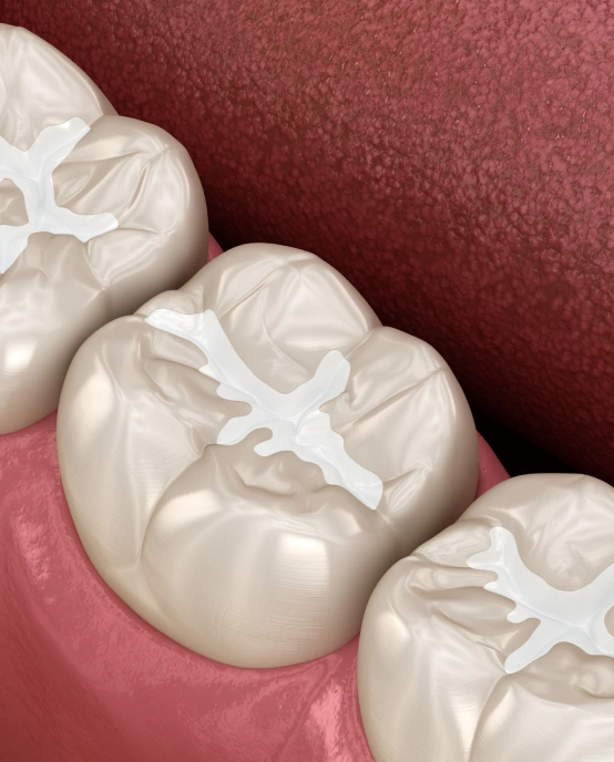Dental sealants applied to molars for cavity prevention